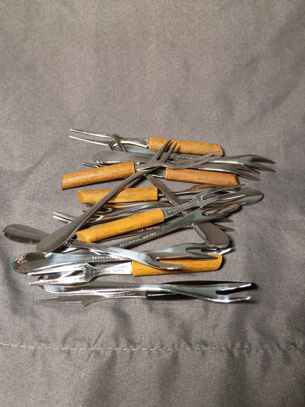 Stainless Steel Cocktail Picks with Wood Handles - Set of Forks